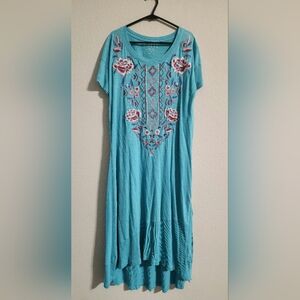 Caite Women’s Embroidered Floral Blue Shirt Handmade Dress size XS
